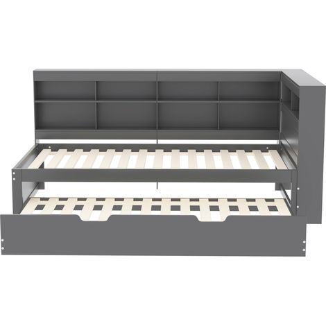 Graues Holz-Schlafsofa 90 x 200 cm mit Ausziehbett 90 x 190 cm und USB-Anschluss (1/5)