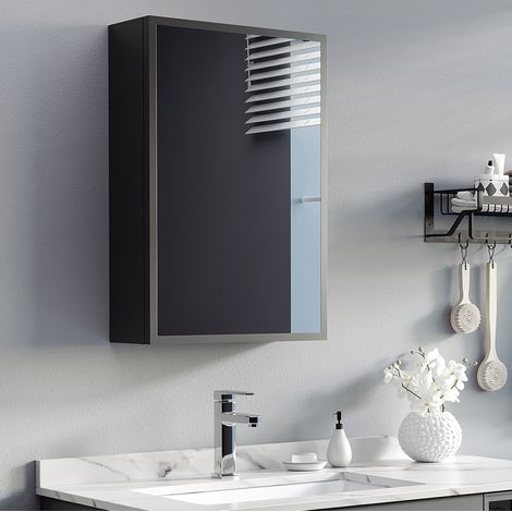 Meuble de salle de bain avec miroir, mural, 3 niveaux, noir 40 x 15 x 60 cm DESVIAE (1/5)