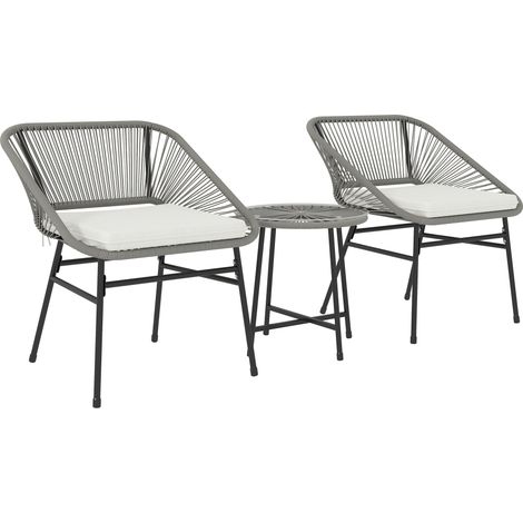 Mobilier de jardin rotin 3 pièces table basse verre acier gris foncé 1 table 2 chaises