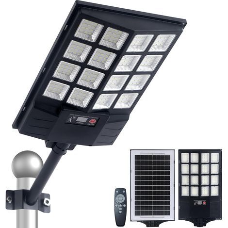 Lampadaire solaire d'extérieur, grand éclairage LED pour parking, étanche, avec détecteur de mouvement et télécommande, pour cour et parking (1 pièce) (1/4)