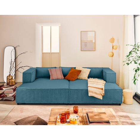 Stella - 3-sitzer einzelsofa mit doppeltem récamiere - tiefer sitz - aus cordstoff - entenblau