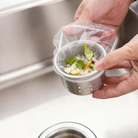 400 sacs filtrants jetables – collecteur alimentaire en maille élastique ultra-fine pour évacuation de cuisine, adapté aux résidus, cheveux et débris (1/3)