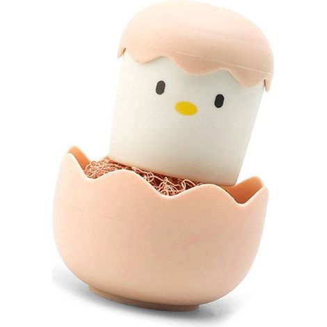 Brosse de nettoyage cuisine – œuf rose – sans peluches – lavage vaisselle, poêles, plaques – rose nude (1/5)