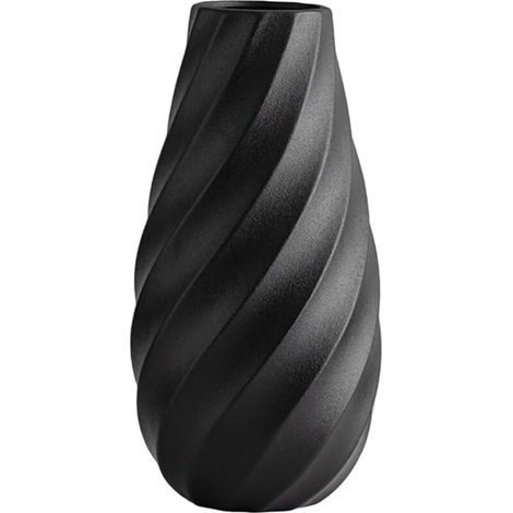 Schwarze Keramikvase mit spiralförmigem Strukturmuster, perfekt für eine moderne, minimalistische Einrichtung im Bohème-Stil, 25 cm