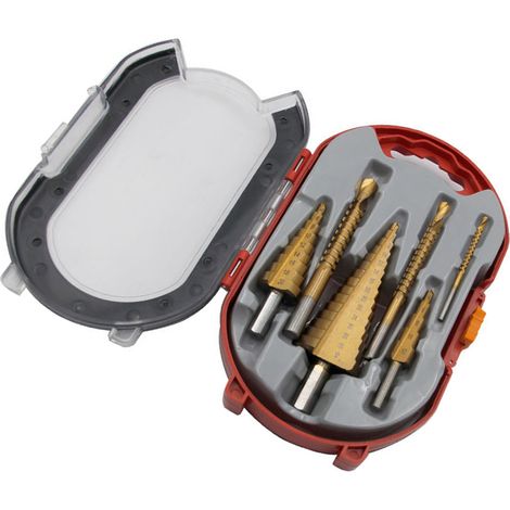Ensemble de 6 forets étagés et scies HSS pour le perçage de tôles, aluminium, fer, métal, acier inoxydable et bois. Foret étagé multifonctionnel à rainure hélicoïdale extensible pour le travail du boi (1/5)