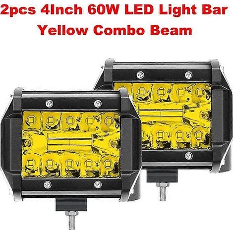 Barre LED NLpearl 4-20 pouces jaune tout-terrain 120 W pour camion, Jeep, SUV, UAZ 4x4, tracteur, bateau, VTT, phares LED 12 V/24 V, 2 barres jaunes 60 W (1/5)