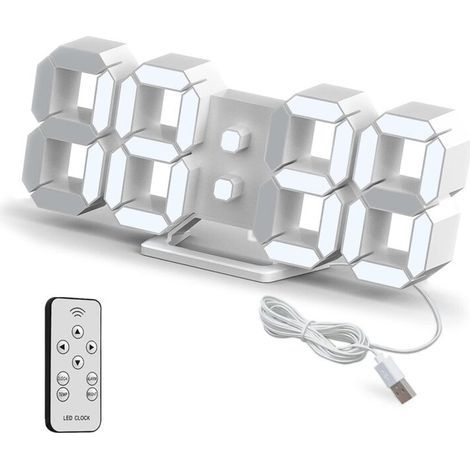 Digitale 3D-LED-Wanduhr, kleiner Wecker mit Fernbedienung, 25,2 cm, 12/24-Stunden-Anzeige, Temperaturanzeige, Datumsanzeige, Speicherfunktion, Schlummerfunktion, Nachtlicht, einstellbare Helligkeit, f (1/5)