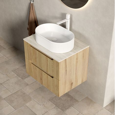 Mueble lavabo suspendido 60x46x62,2 cm en contrachapado blanco y roble claro, 2 cajones – MEUBLIV (1/5)