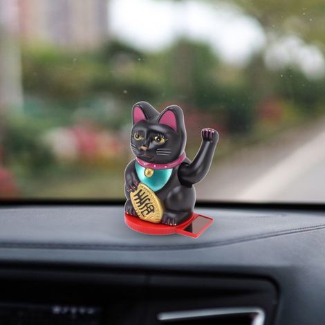Chat Solaire avec Bras Anime Attirant la Richesse, Modèle 6 Pouces Noir, Décor pour Maison Bureau Voiture en Plastique de 222g (1/5)
