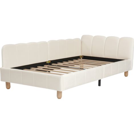 Letto per bambini 90 x 200 cm in velluto beige con testiera e barriera di sicurezza (1/5)