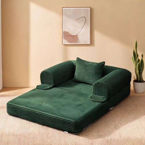 Canapé convertible 1 place vert en tissu 120 x 85 x 65 cm (1/5)