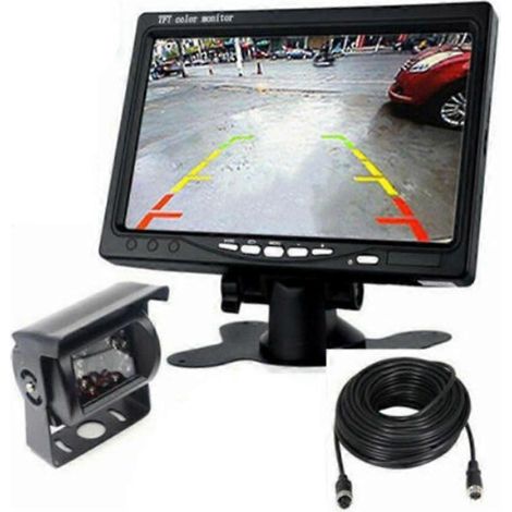 Monitor de respaldo de 7 pulgadas, cámara HD con visión nocturna, cámara de asistencia de estacionamiento, cámara impermeable para camión y autocaravana. (1/5)