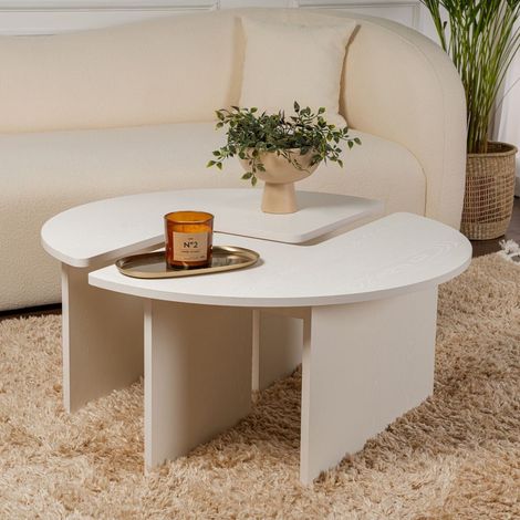 Rund Couchtisch Moari Holzoptik Weiß Melamin 90 cm
