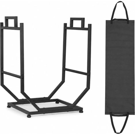 Porte-Bûches Intérieur en Métal en Forme U, Support Bois de Cheminée avec Sac de Transport et Pieds Réglables, Rangement Bûches (1/5)