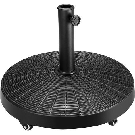 Base pour parasol de jardin avec 4 roues et freins, résine acier forme ronde, support pour parasols 38/48 mm de jardin, poids 25 kg, idéal pour l'extérieur, plage, bar, restaurant, terrasse (1/5)