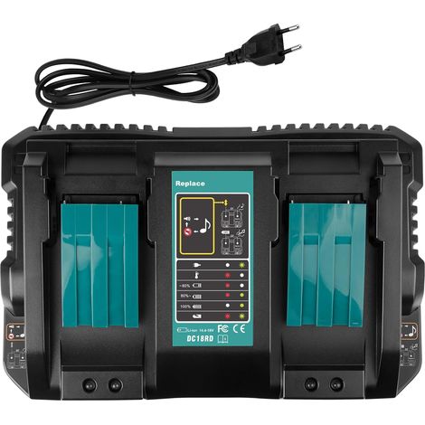 Chargeur de Batterie à Deux Ports pour 14.4V-18V BL1415, BL1430, BL1830, BL1840, BL1850, BL1850B, BL1860B, Compatible avec la Batterie de l'outil électrique DC18RD (1/5)