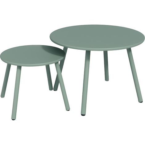 Vente-Unique – Tables gigognes de jardin en métal – Vert amande – Structure en acier – Résistant aux UV et à la rouille – Dimensions 60x60x34 cm