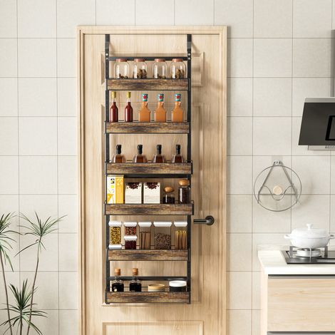 FIANAO - Étagère à épices murale - 6 niveaux réglables - Rangement pour salon - avec portes suspendues et paniers amovibles - Dimensions : 42 × 18,5 × 131 cm