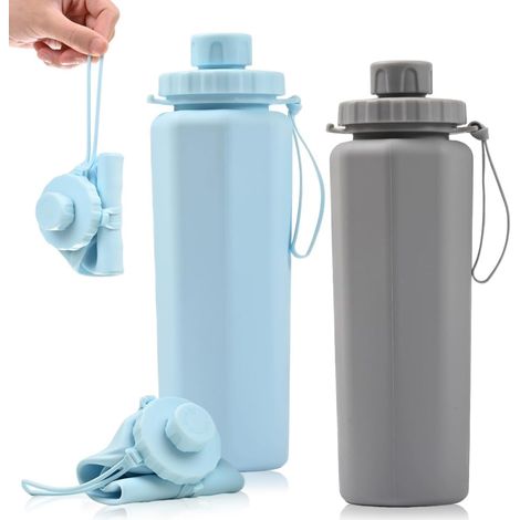 Lot de 2 bouteilles d'eau pliables, 600 ml, sans BPA, réutilisables, légères, étanches pour voyage, gym, randonnée, camping (1/5)