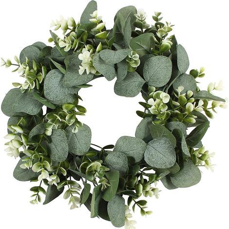 Eucalyptus Wreath, 30 cm Artificial Eucalyptus Wreath, Decorative Door Wreaths with Artificial Flowers and Green Leaves, for Outdoor, Indoor, Wedding, Home, Fireplace (1/5)