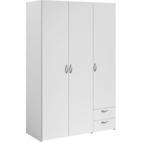 Armoire 3 portes 2 tiroirs blanche - AMAEL (1/5)