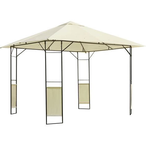 Gartenpavillon/Gartenlaube, Maße 3 m x 3 m x 2,6 m, epoxidbeschichtetes Metall, hochdichtes Polyestergewebe, cremefarben (1/5)