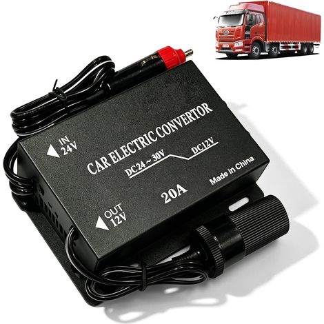 Convertisseur de Tension Abaisseur 24V vers 12V, 20A Adaptateur pour Camion, Transformateur pour Véhicule, Réducteur de Tension Auto, Prise Allume-Cigare pour Autoradio Camion Yacht (1/5)