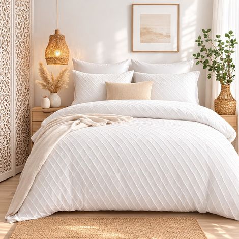 Housse de couette 260x240 + 2 taies d'oreiller MARLA tufté microfibre (1/2)