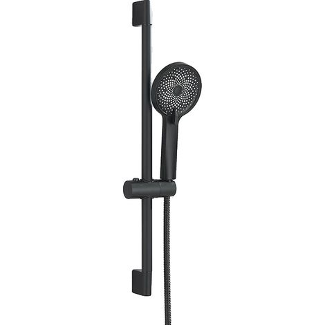 Barra de ducha, soporte ajustable, manijas de doble control, negro mate. (1/2)