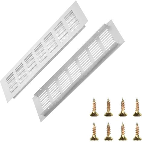 Lot de 2 Grilles de Ventilation en Aluminium Aérateurs Rectangulaires pour Portes Meubles à Chaussures Salons Salles de Bains et Cuisines 8 x 40 cm (1/5)