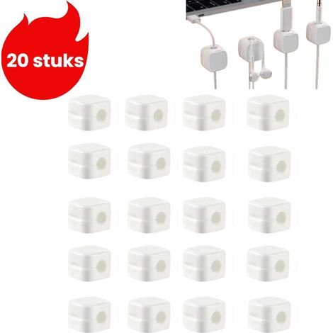 Lot de 20 clips et supports multifonctionnels pour organiser les câbles de données et de charge ainsi que les prises couleur blanche (1/5)