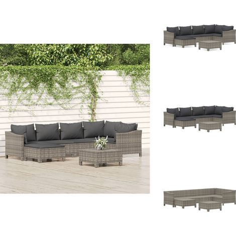 7-tlg. Garten-Lounge-Set mit Kissen Grau Poly Rattan - Gartenmöbel - Loungesessel - Rattan Möbel - Outdoor Möbel - Garten Lounge Set (1/5)