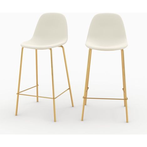 Set de 2 taburetes para isla de cocina en cuero sintético blanco 65 cm - Henrik