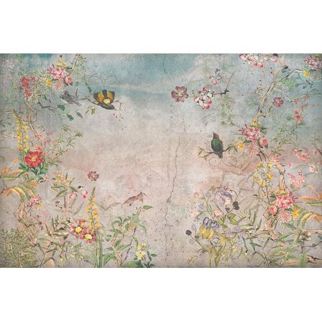 Papier peint panoramique - Fleurs Oiseaux - 130 cm x 87 cm (1/2)