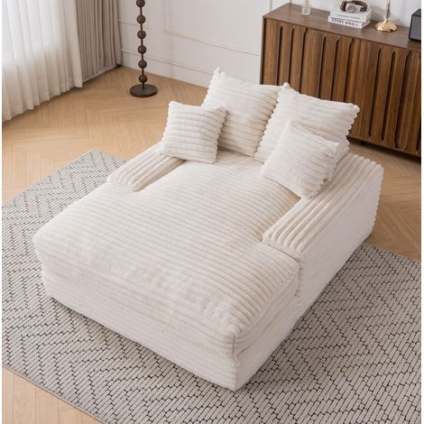 Méridienne convertible 165x135x58 cm beige, 4 coussins, velours côtelé et mousse, MEUBLIV (1/5)