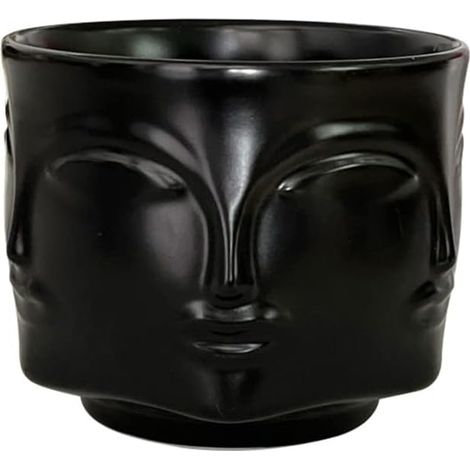 Vase en céramique en forme de visage, pot de fleurs moderne d'intérieur, statuette de visage humain créative, décoration pour chambre (noir)