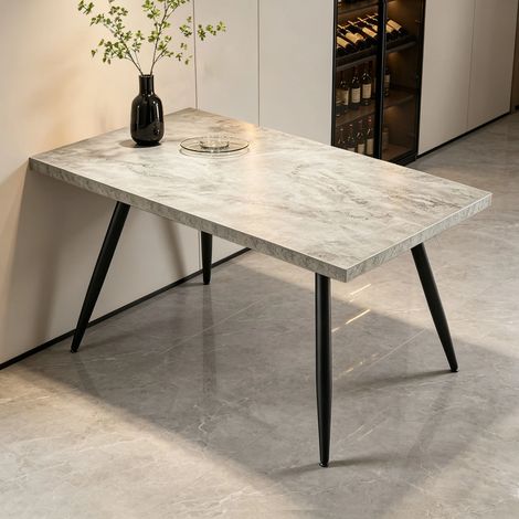 AINPECCA Dining Table Grey Marbled Effect Dining Room Table MDF top Kitchen Dinner Desk with Metal legs Breakfast Dinner Table Home Office Furniture (4Pers 120cm Length) (1/5)