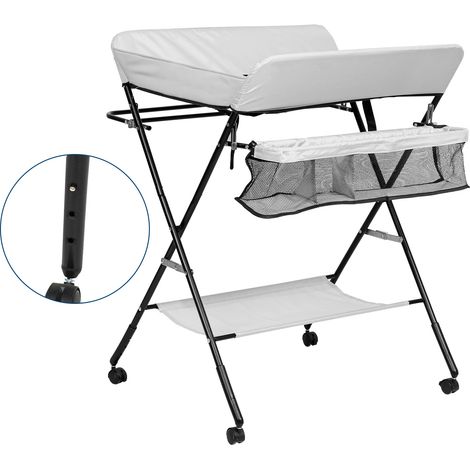 Randaco Fasciatoio pieghevole per neonati, design ergonomico, massimo 20 kg, fasciatoio con cesto portaoggetti laterale, grigio