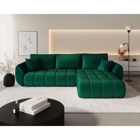 Ecksofa Schlafsofa MISATO Stoff Monolith Grün Ottomane Rechts