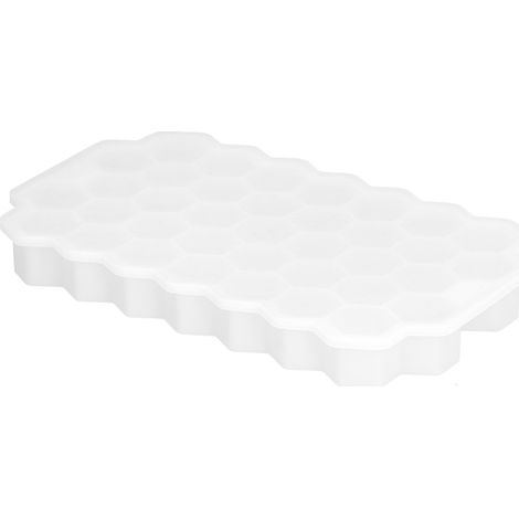 Eiswürfelform in Wabenform mit 37 Mulden und lebensmittelechtem Silikondeckel, geeignet für Bars und den Haushalt, weiß (1/5)