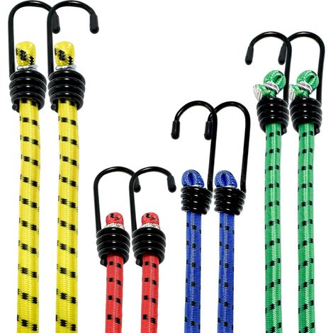 8 elastische Bungee-Seile mit Haken – Längen 40/60/80/100 cm, multifunktionale Gummiseile für Fahrräder/Gepäck