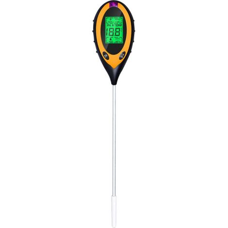 Medidor de humedad del suelo 4 en 1: mide pH, temperatura y luz pantalla digital apto para uso en interiores y exteriores. (1/4)