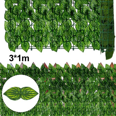 SWANEW Clôture pare-vue Feuillage 300cm x 100cm Habillage de mur Brise-vue Bâche Grillage.foglie dell'anguria (1/4)