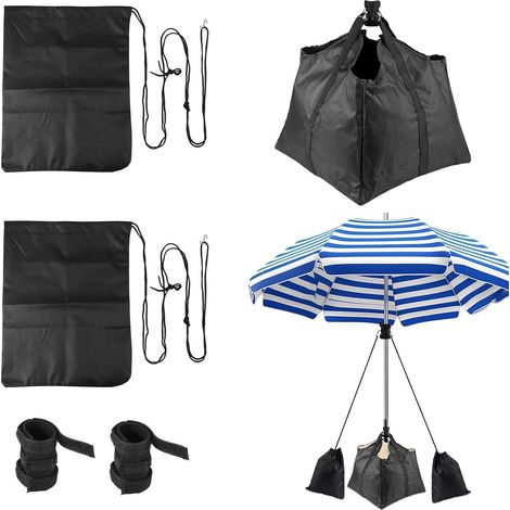 3pcs Poids Base Parasol Plage, Sac Ancrage Parasol de Plage en Tissu Oxford avec Sangle à Attaches Tactiles Réglables pour Extérieur Terrasse Jardin(Noir) (1/5)