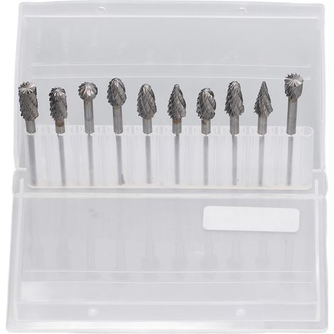10-teiliges Set Schleifaufsätze aus Hartmetall und Wolframstahl, Rotationsfräser, Schleif- und Gravierwerkzeug, Doppelschnitt (1/5)