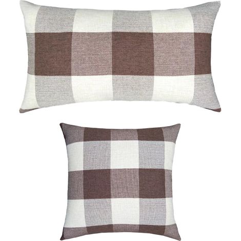 Ensemble de 2 housses de coussin rustiques en lin pour canapé et fauteuil (1/4)