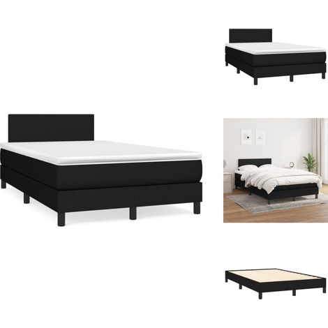 Sommier à lattes de lit avec matelas noir 120x190 cm tissu - Lit Double - Lit Tapissier - Literie - Matelas À Ressorts Ensachés - Tête De Lit Ajustable (1/5)