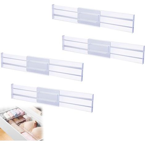 Set di 4 divisori regolabili per cassetti - 27,5 x 8 cm (estensibili fino a 52 cm) - Plastica trasparente (1/5)