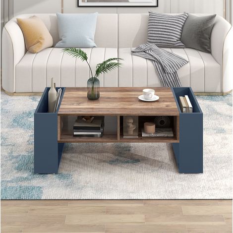 table basse salon rangement 111 cm bois noir HAVRYA (1/5)