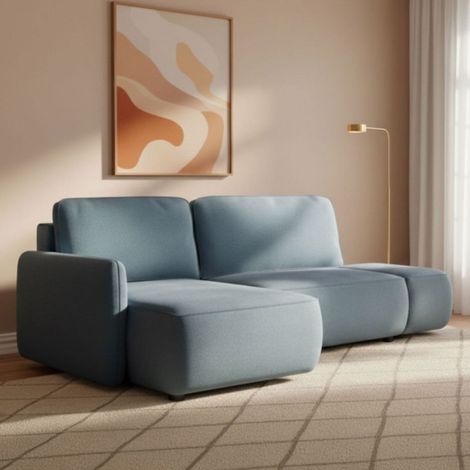 Sofa mit Schlaffunktion und Ottomane Rezzo, Stauraum, klappbar, abnehmbare Kissen, 229x148 cm Petrolblau (1/5)